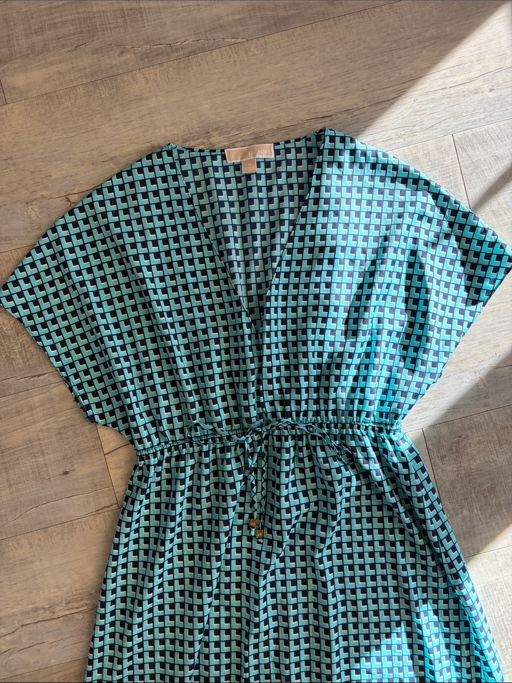 Michael Kors Teal Geometric Print Maxi Dress